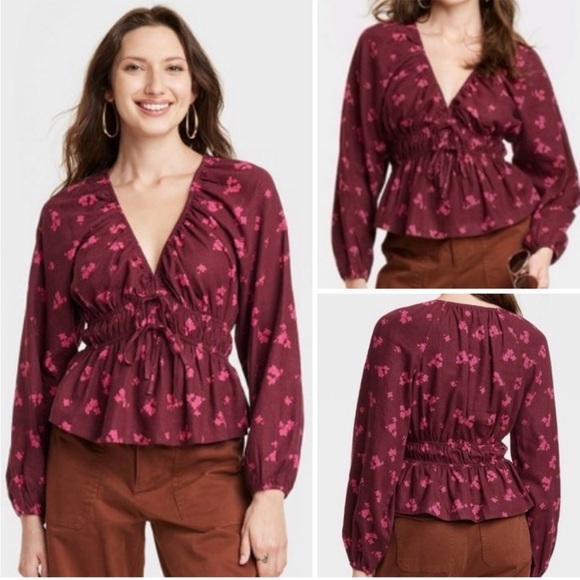 NWT! Universal Thread Puff Long Sleeve Tie-Front Blouse Small - Picture 4 of 7